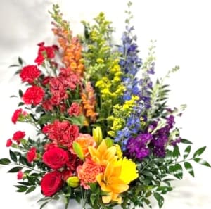 At the End of the Rainbow Urn Surround Flower Bouquet