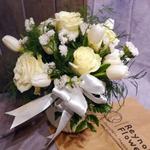 White Rose & Tulip Flower Bouquet