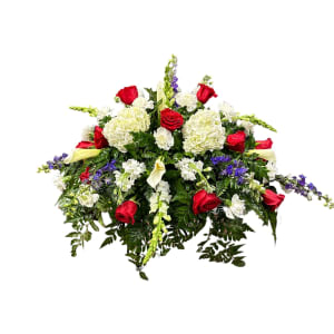 Red, White, and True Remembrance Casket Spray Flower Bouquet