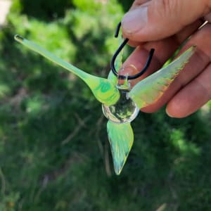 Glass Hummingbird-Bright Green Flower Bouquet