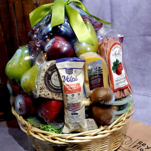 Wine and Delights Gourmet Basket Flower Bouquet