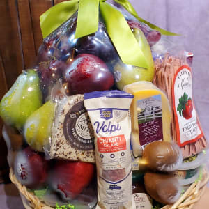 Wine and Delights Gourmet Basket Flower Bouquet