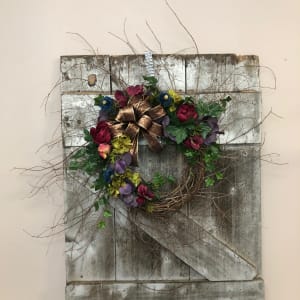 Jewel Tone Grapevine and Silk (Artificial) Wreath Flower Bouquet