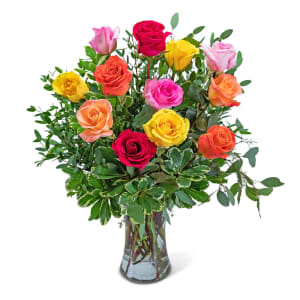 One Dozen Vibrant Roses Flower Bouquet