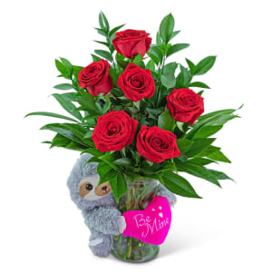 Be Mine Classic Six Red Roses with Sloth Flower Bouquet