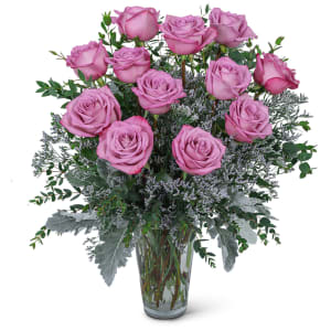 One Dozen Angelic Lavender Roses Flower Bouquet