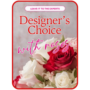 Designer's Choice with Roses in Glass Vase Flower Bouquet