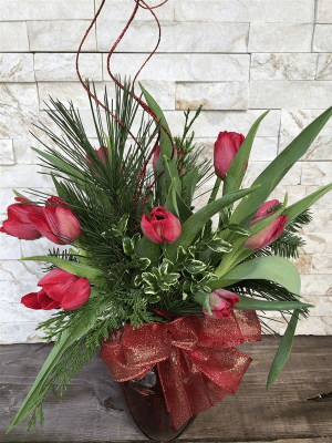 Red Holiday Tulips Flower Bouquet