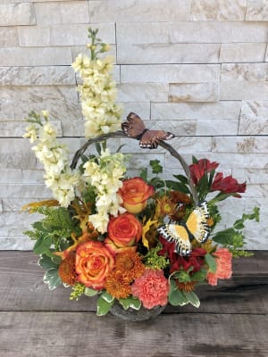 Butterfly Basket Fall Flower Bouquet