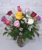 Mixed Dozen Roses Flower Bouquet