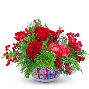 Cottages in the Snow Keepsake Ornament Flower Arrangement Cottages in the Snow Keepsake Ornament Flower Bouquet