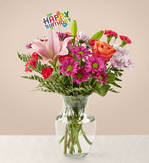 Light of My Life Bouquet & Happy Birthday Topper Flower Bouquet