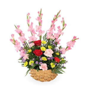 FF0020-1A Traditional Funeral Basket Flower Bouquet