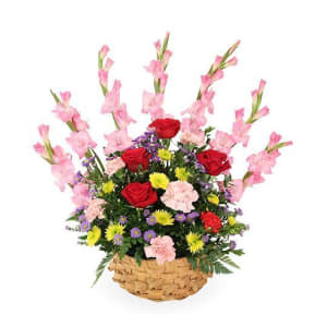 FF0020-1A Traditional Funeral Basket Flower Bouquet