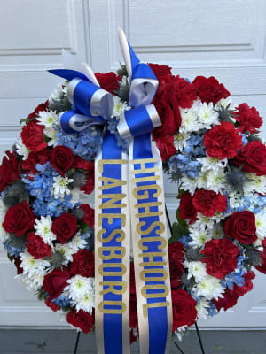 Red, White, & Blue Sympathy Wreath Flower Bouquet