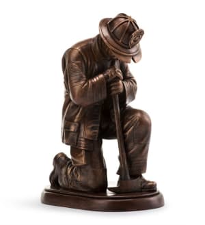 Bronze Kneeling Fireman Flower Bouquet