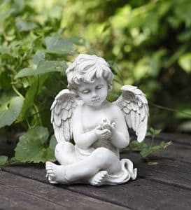 Cherub with Bird Flower Bouquet