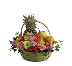 Rest in Peace Fruit & Flowers Basket Flower Bouquet