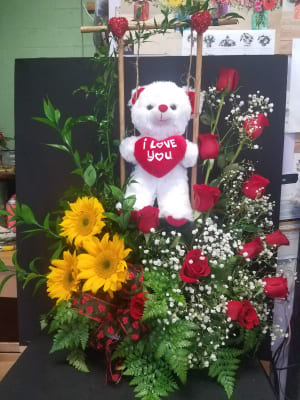Swinging With Love- solid white bear only Flower Bouquet