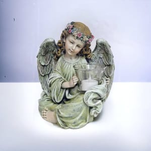 Angel with Glass Container Flower Bouquet