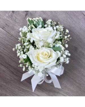 Two White Rose Corsage Flower Bouquet