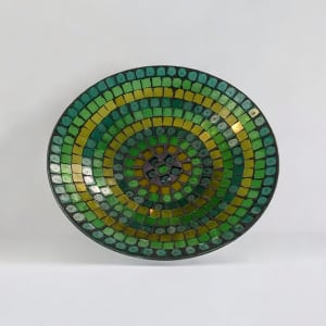 Green Mosaic Glass Bird Bath Flower Bouquet