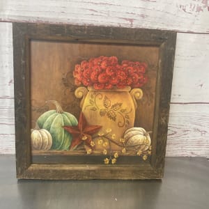 Fall Portrait In Wooden Frame Flower Bouquet