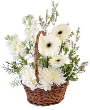 PRISTINE WHITE BASKET FLORAL ARRANGEMENT Flower Bouquet