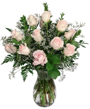 SOFT PINK DOZEN ROSE ARRANGEMENT Flower Bouquet