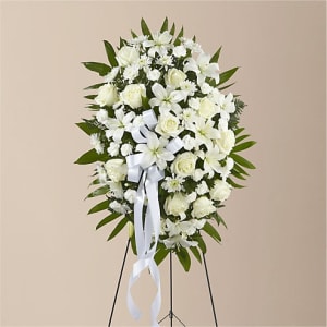 Exquisite Tribute Standing Spray All White Flower Bouquet