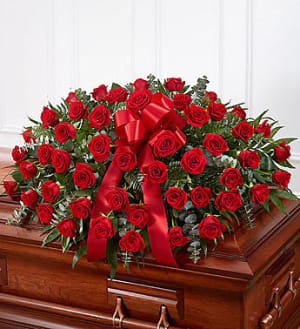 Red Rose Half Casket Cover Flower Bouquet