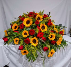 Sunflower Rose Casket Cover Flower Bouquet