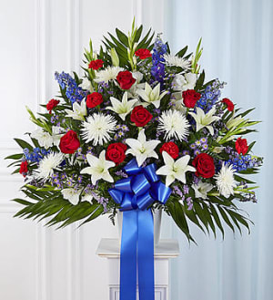 Heartfelt Sympathies™ Red, White, & Blue Standing Basket Flower Bouquet