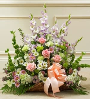 Thoughts and Prayers Fireside Basket - Pastel Flower Bouquet