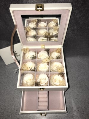 Preserved Ivory Rose Jewelry Box Flower Bouquet