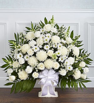 Heartfelt Tribute White Floor Basket Flower Bouquet