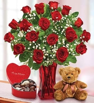 Abundant Love™  with Bear and Chocolate Flower Bouquet