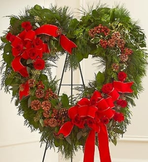 Sympathy Standing Open Heart in Christmas Col Flower Bouquet