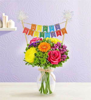 Fields of Europe® Celebration with Happy Birthday Banner Flower Bouquet