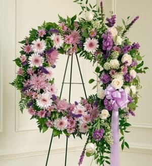 Lavender and White Standing Wreath Flower Bouquet