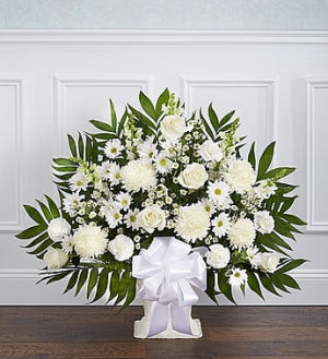 Heartfelt Tribute White Floor Basket Flower Bouquet