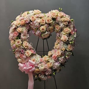 Peach Pink Rose Garden Heart Flower Bouquet