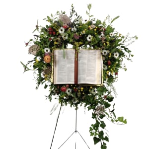 Open Heart Open Bible Standing Spray Flower Bouquet