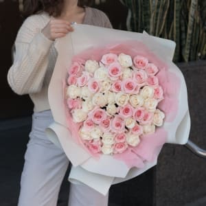 WHITE & PINK ROSES Flower Bouquet