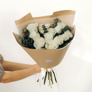 WHITE ROSE BOUQUET (2 sizes) Flower Bouquet