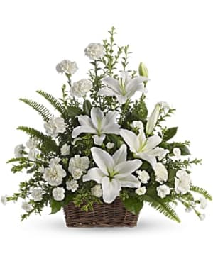 Peaceful White Lilies Basket Flower Bouquet