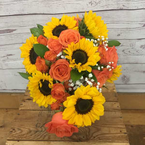 Rustic Sunflower and Orange Rose Wedding Flowers Flower Bouquet
