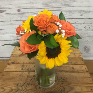 Rustic Sunflower and Orange Rose Wedding Flowers Flower Bouquet