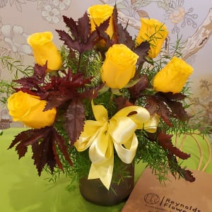 Half-Dozen Yellow Roses Vased, 6 Yellow Roses Flower Bouquet