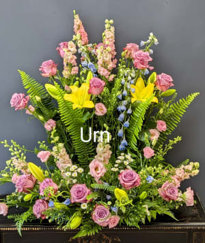 Urn Surround Pinks Flower Bouquet